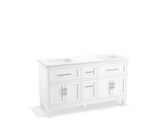 KOHLER K-31246-ASB-0 Quo 60" Bathroom Vanity Cabinet With Sinks And Quartz Top In White