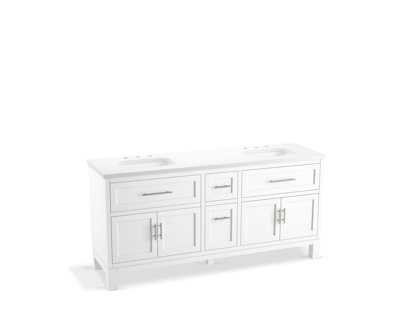 KOHLER K-31247-ASB-0 Quo 72" Bathroom Vanity Cabinet With Sinks And Quartz Top In White