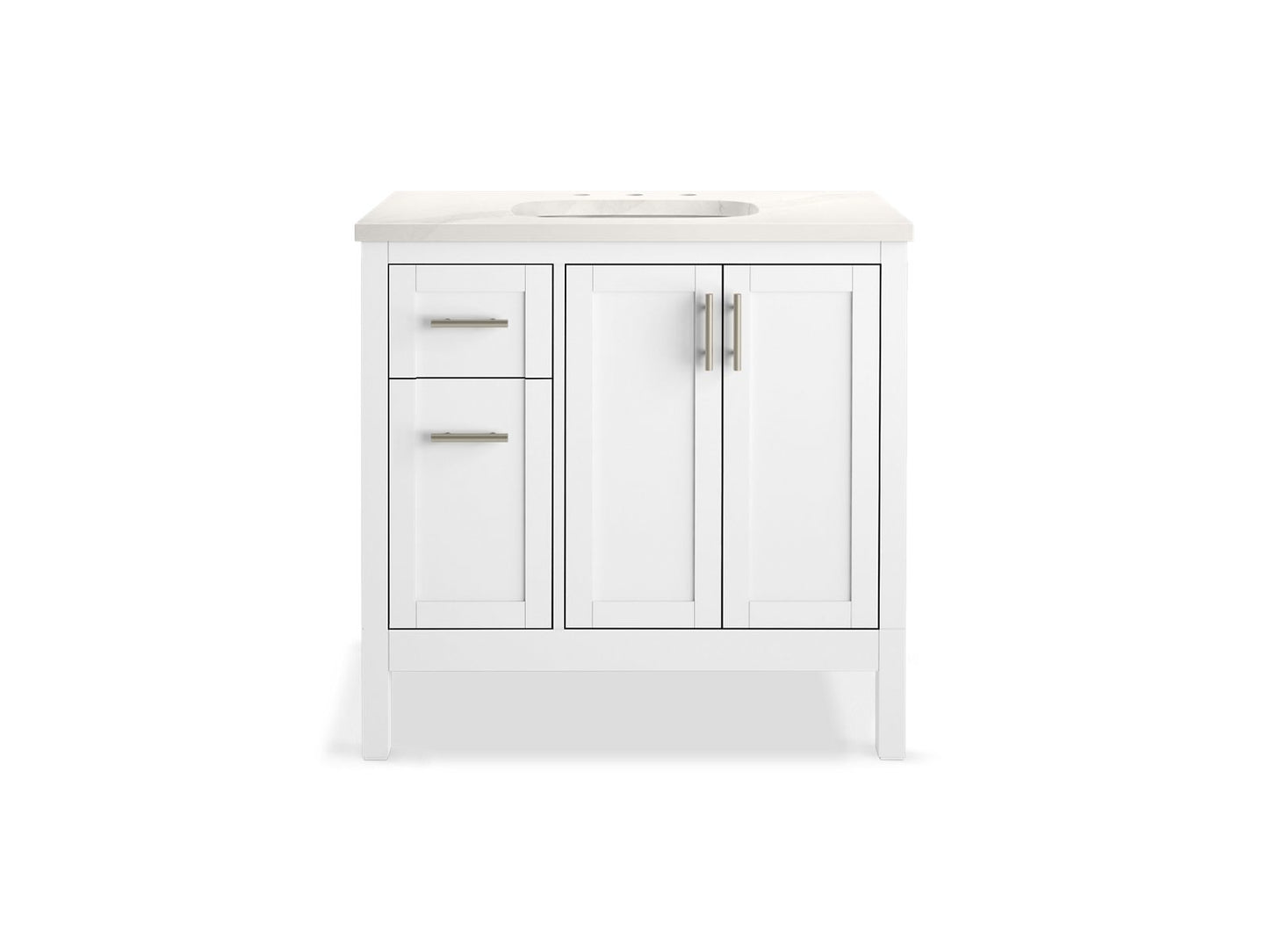 KOHLER K-39605-ASB-0 Hadron 36" Bathroom Vanity Cabinet With Sink And Quartz Top In White