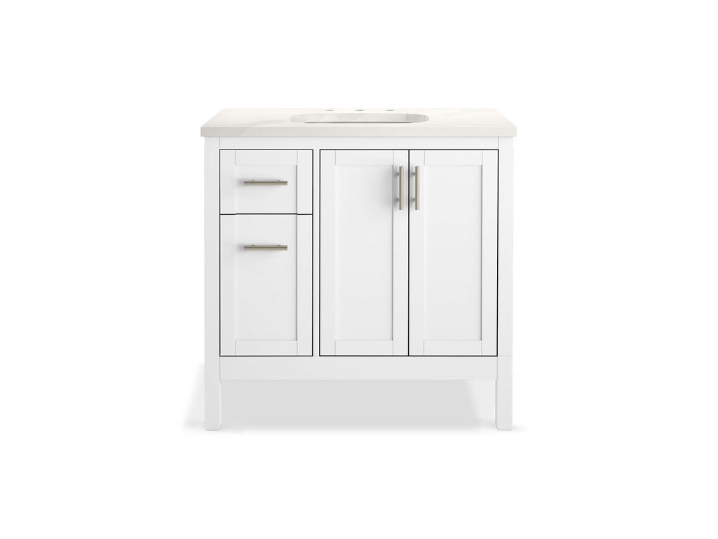 KOHLER K-39605-ASB-0 Hadron 36" Bathroom Vanity Cabinet With Sink And Quartz Top - White