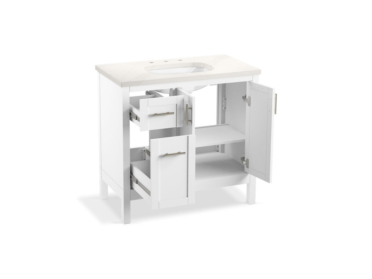 KOHLER K-39605-ASB-0 Hadron 36" Bathroom Vanity Cabinet With Sink And Quartz Top In White