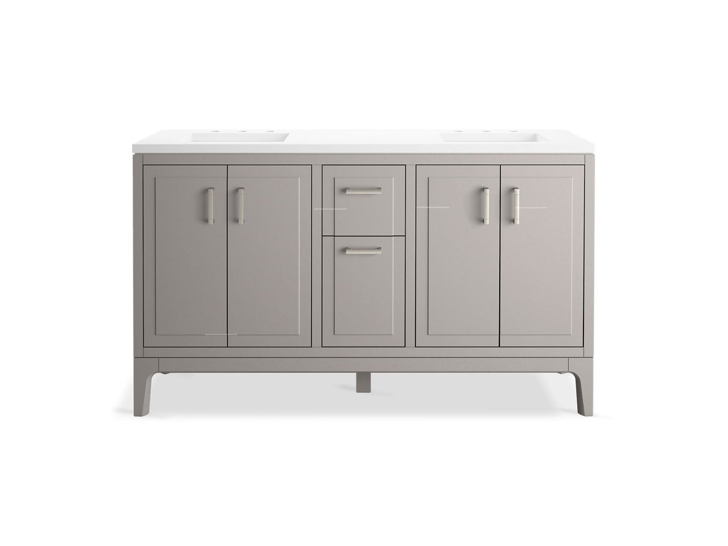 KOHLER K-33555-ASB-1WT Seer 60" Bathroom Vanity Cabinet With Sinks And Quartz Top In Mohair Grey