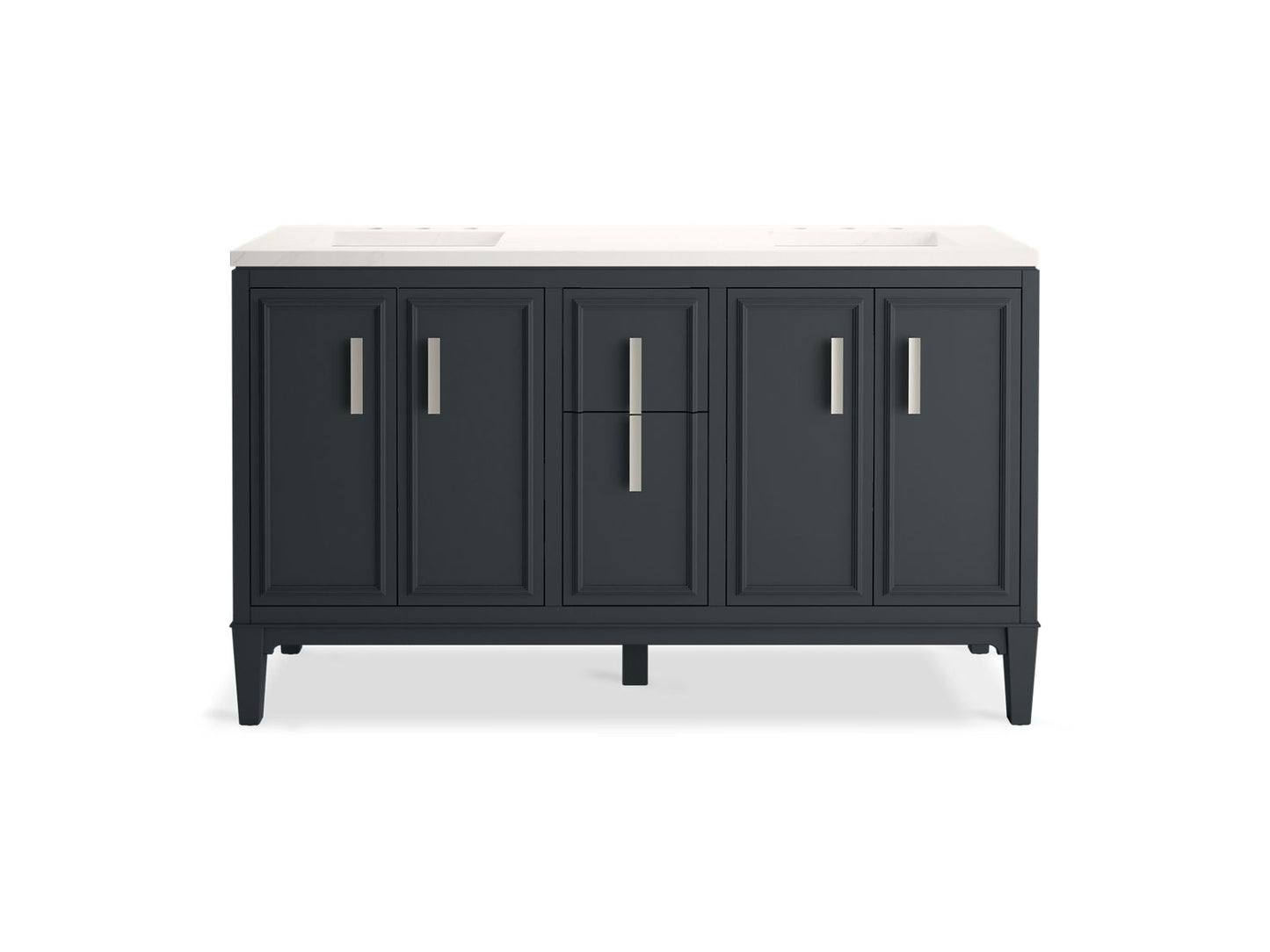 KOHLER K-33547-ASB-1WX Southerk 60" Bathroom Vanity Cabinet With Sinks And Quartz Top In Slate Grey