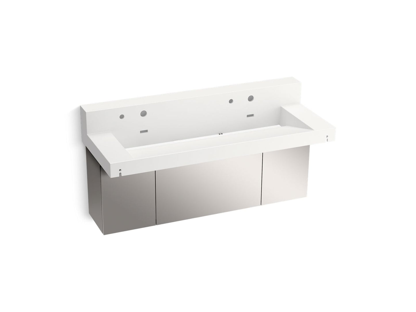 KOHLER K-81027-BSS-KEW Constellation 60" Wall-Mount Trough Lavatory System With Backsplash In Iconic White