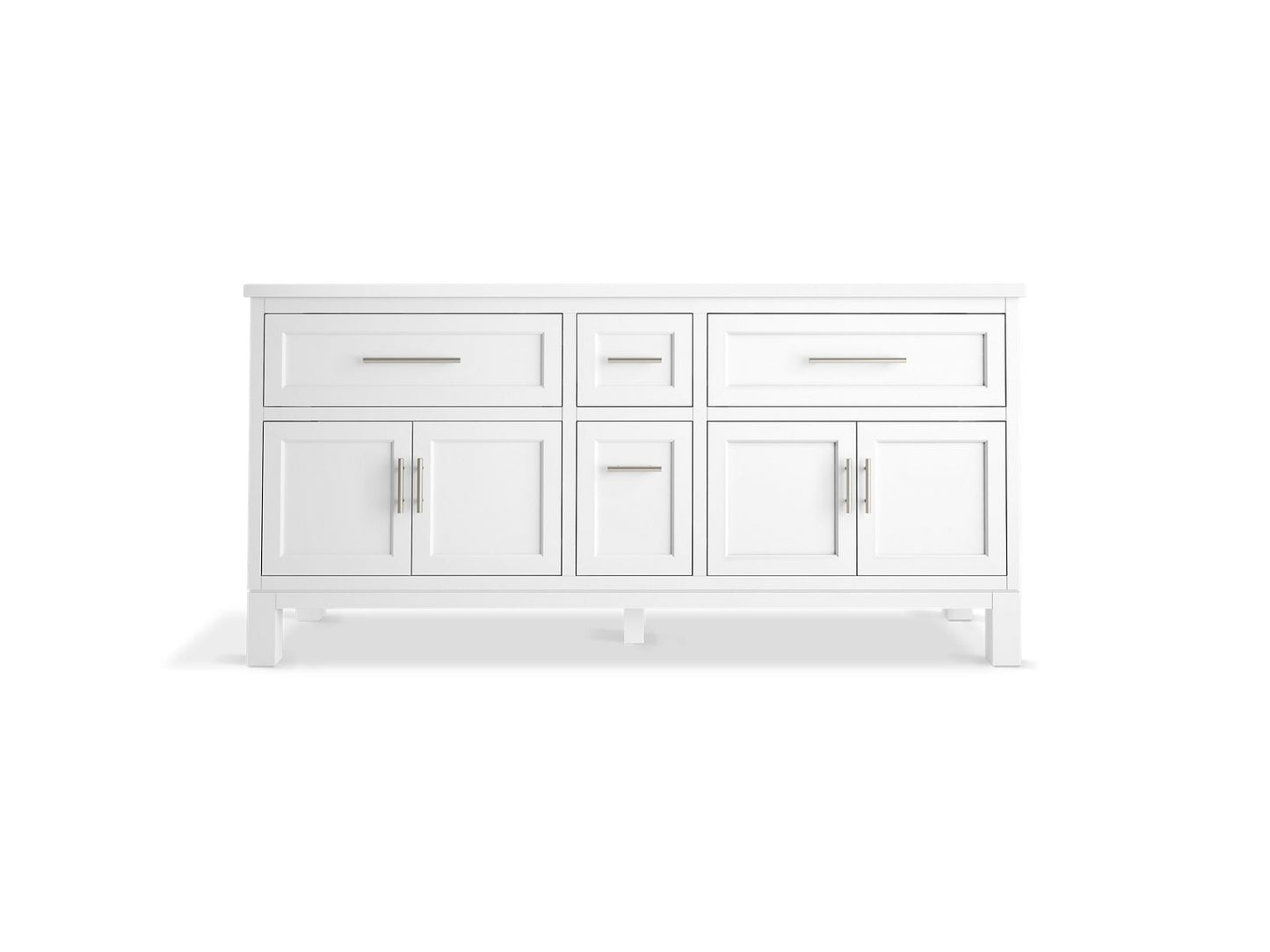 KOHLER K-31247-ASB-0 Quo 72" Bathroom Vanity Cabinet With Sinks And Quartz Top In White