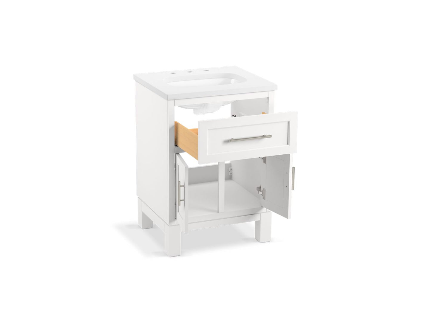 KOHLER K-28379-ASB-0 Quo 24" Bathroom Vanity Cabinet With Sink And Quartz Top In White