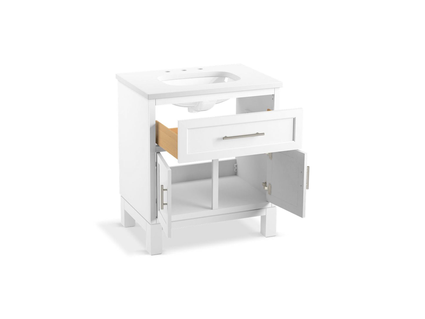 KOHLER K-28380-ASB-0 Quo 30" Bathroom Vanity Cabinet With Sink And Quartz Top In White