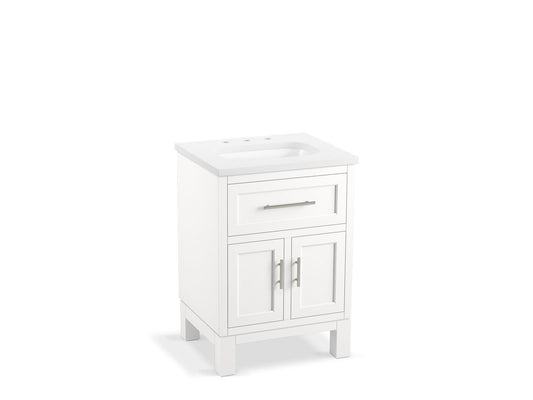 KOHLER K-28379-ASB-0 Quo 24" Bathroom Vanity Cabinet With Sink And Quartz Top In White