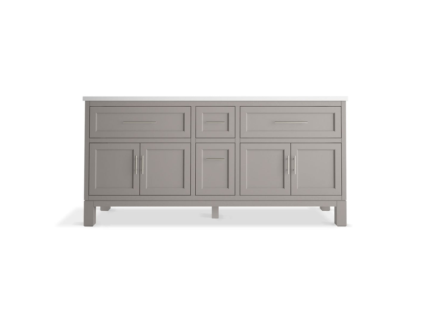 KOHLER K-31247-ASB-1WT Quo 72" Bathroom Vanity Cabinet With Sinks And Quartz Top In Mohair Grey