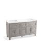 KOHLER K-31246-ASB-1WT Quo 60" Bathroom Vanity Cabinet With Sinks And Quartz Top In Mohair Grey