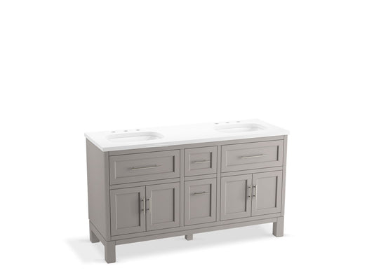 KOHLER K-31246-ASB-1WT Quo 60" Bathroom Vanity Cabinet With Sinks And Quartz Top In Mohair Grey