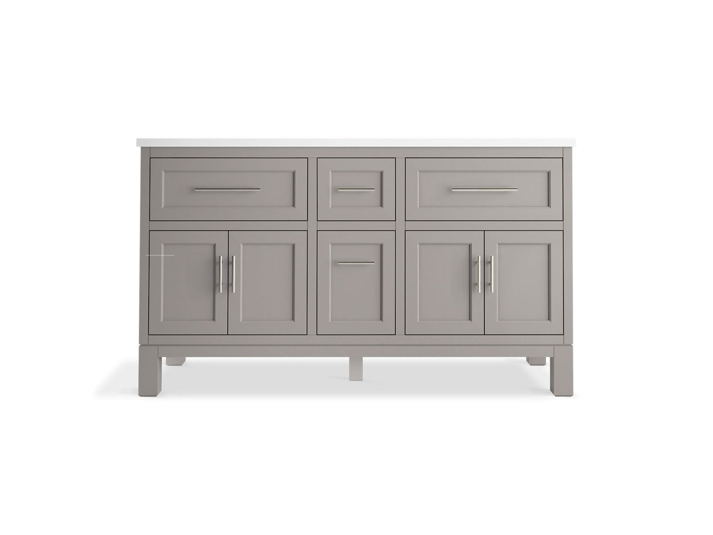 KOHLER K-31246-ASB-1WT Quo 60" Bathroom Vanity Cabinet With Sinks And Quartz Top In Mohair Grey