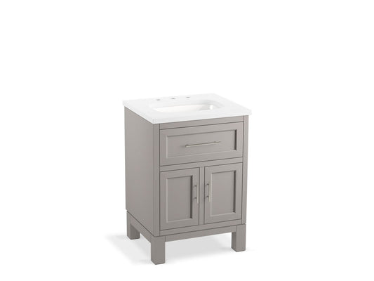 KOHLER K-28379-ASB-1WT Quo 24" Bathroom Vanity Cabinet With Sink And Quartz Top In Mohair Grey