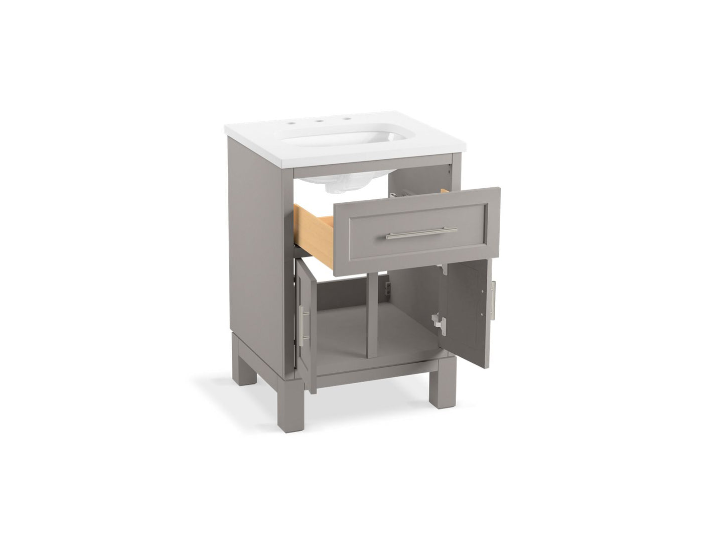 KOHLER K-28379-ASB-1WT Quo 24" Bathroom Vanity Cabinet With Sink And Quartz Top In Mohair Grey