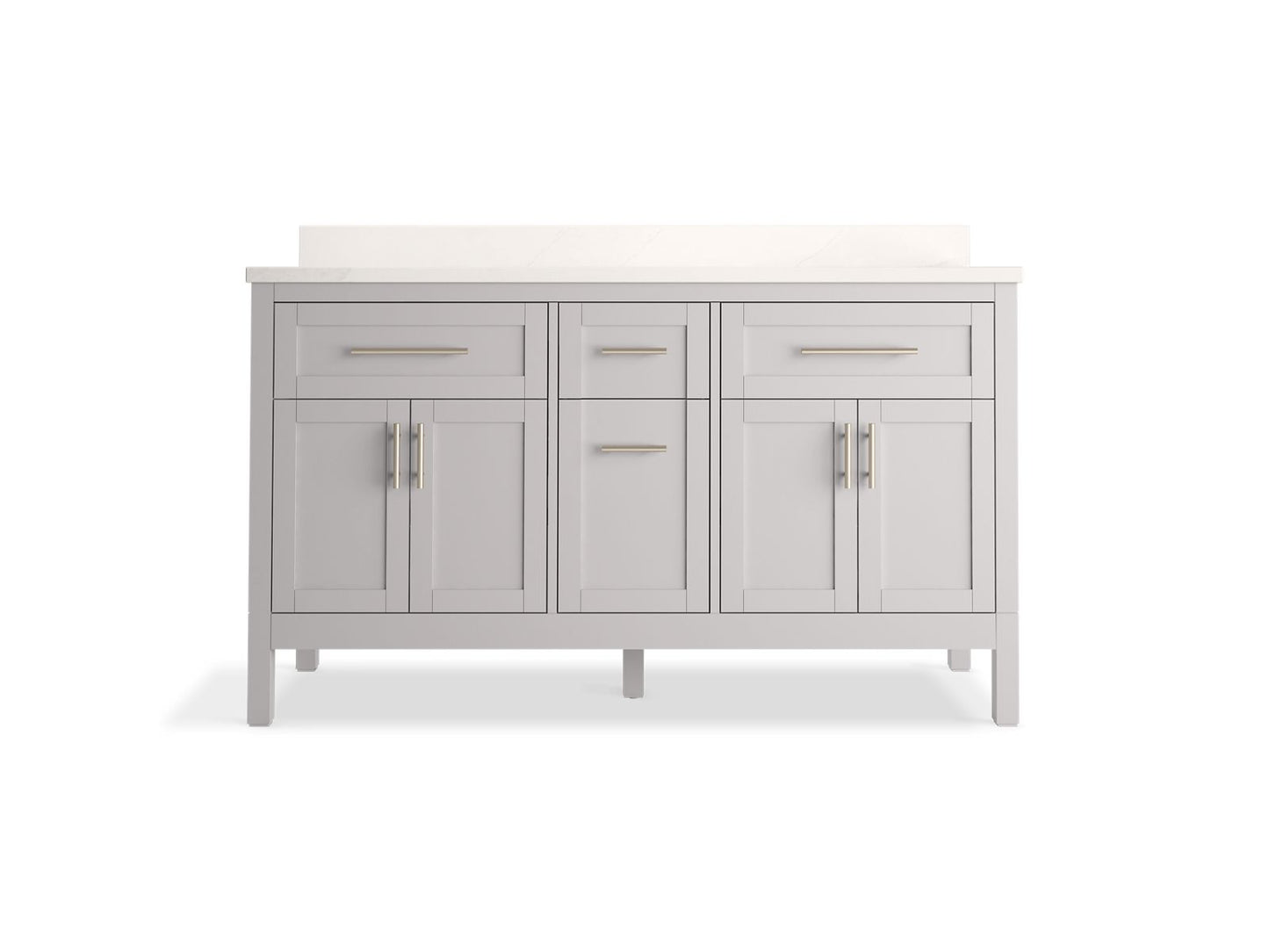 KOHLER K-39607-ASB-AGA Hadron 60" Bathroom Vanity Cabinet With Sinks And Quartz Top In Atmos Grey