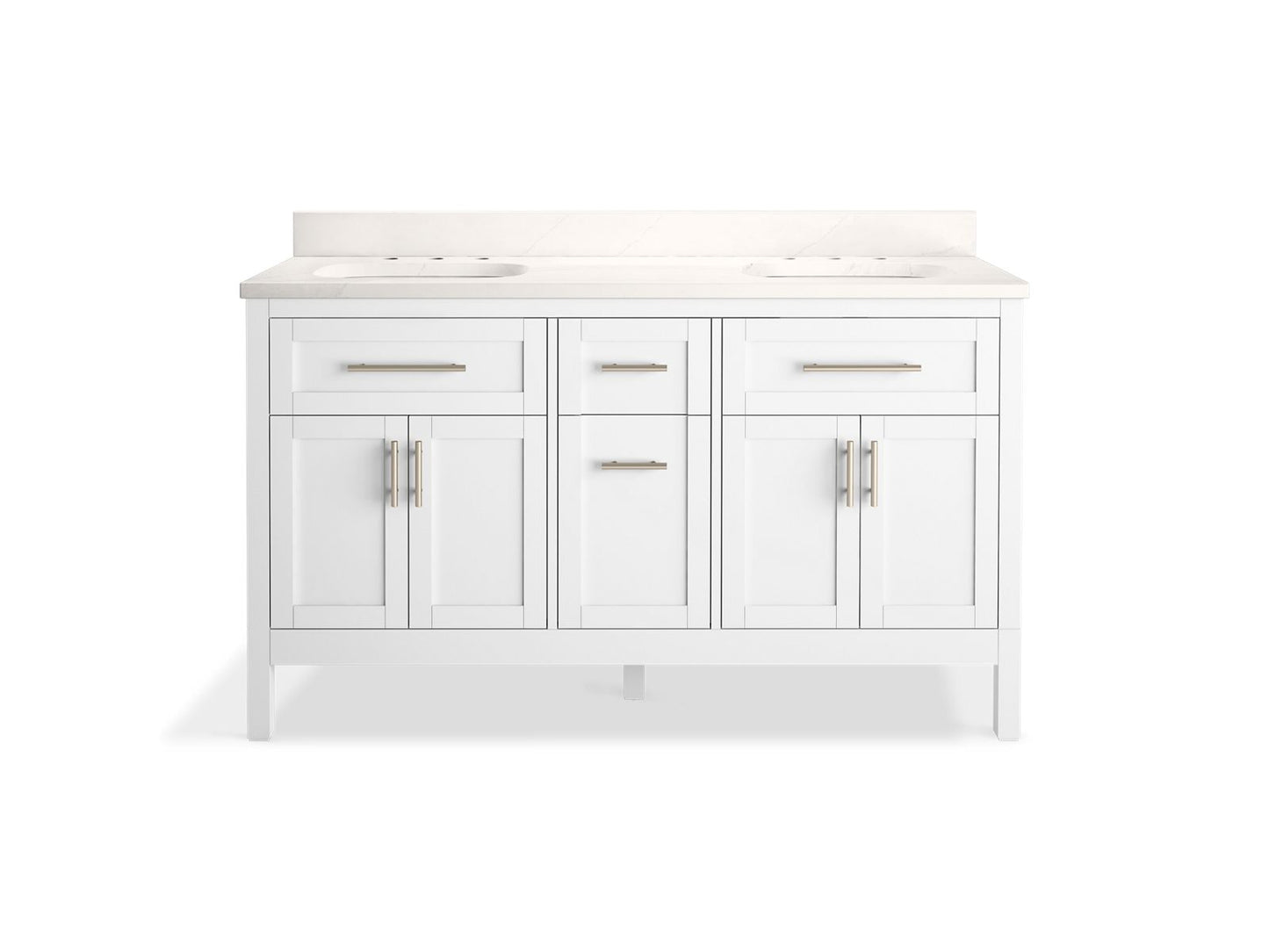 KOHLER K-39607-ASB-0 Hadron 60" Bathroom Vanity Cabinet With Sinks And Quartz Top In White