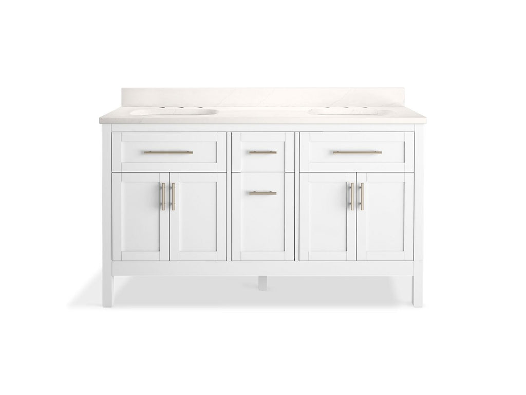 KOHLER K-39607-ASB-WEK Hadron 60" Bathroom Vanity Cabinet With Sinks And Quartz Top - Light Oak