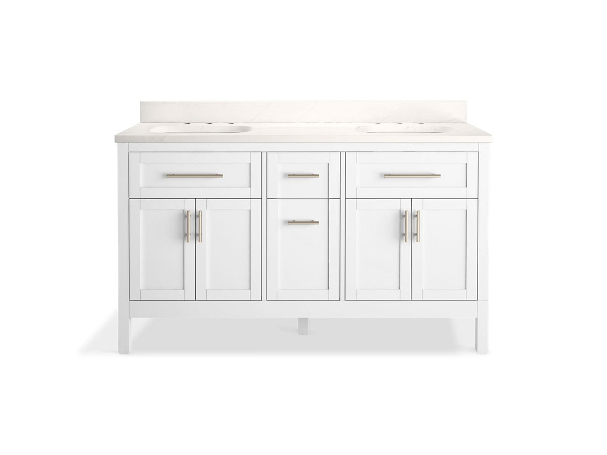 KOHLER K-39607-ASB-WEK Hadron 60" Bathroom Vanity Cabinet With Sinks And Quartz Top - Light Oak