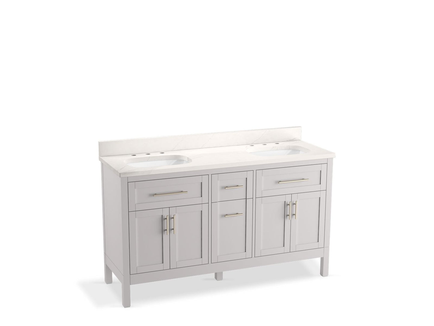 KOHLER K-39607-ASB-AGA Hadron 60" Bathroom Vanity Cabinet With Sinks And Quartz Top In Atmos Grey