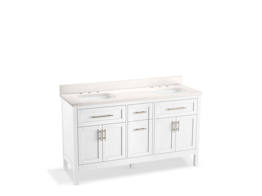 KOHLER K-39607-ASB-0 Hadron 60" Bathroom Vanity Cabinet With Sinks And Quartz Top In White