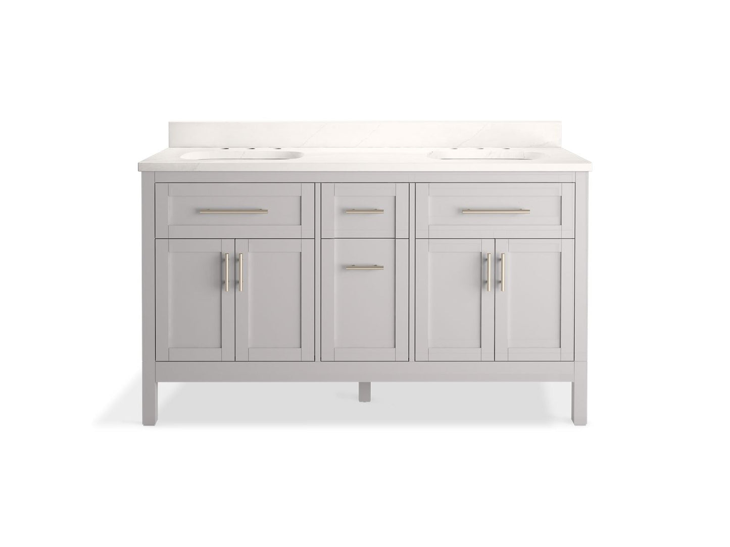 KOHLER K-39607-ASB-AGA Hadron 60" Bathroom Vanity Cabinet With Sinks And Quartz Top In Atmos Grey