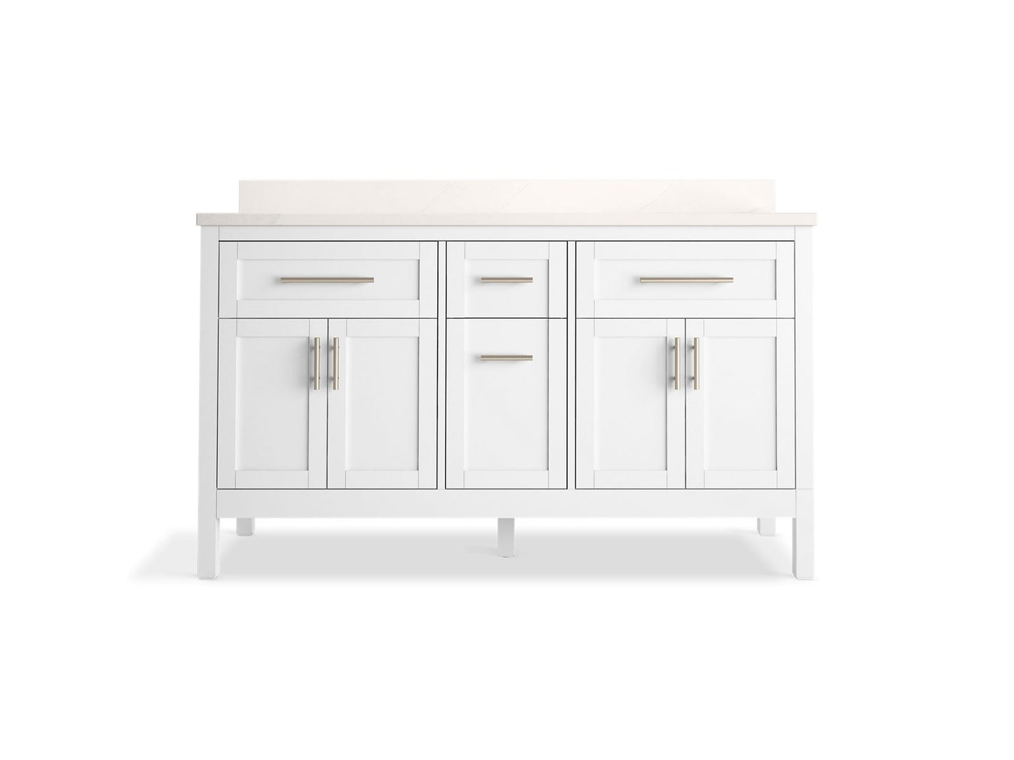 KOHLER K-39607-ASB-0 Hadron 60" Bathroom Vanity Cabinet With Sinks And Quartz Top In White