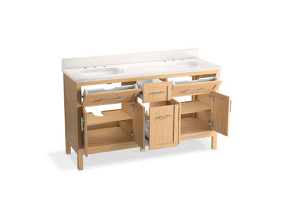KOHLER Hadron 60" bathroom vanity cabinet with sinks and quartz top - Light Oak, K-39607-ASB-WEK