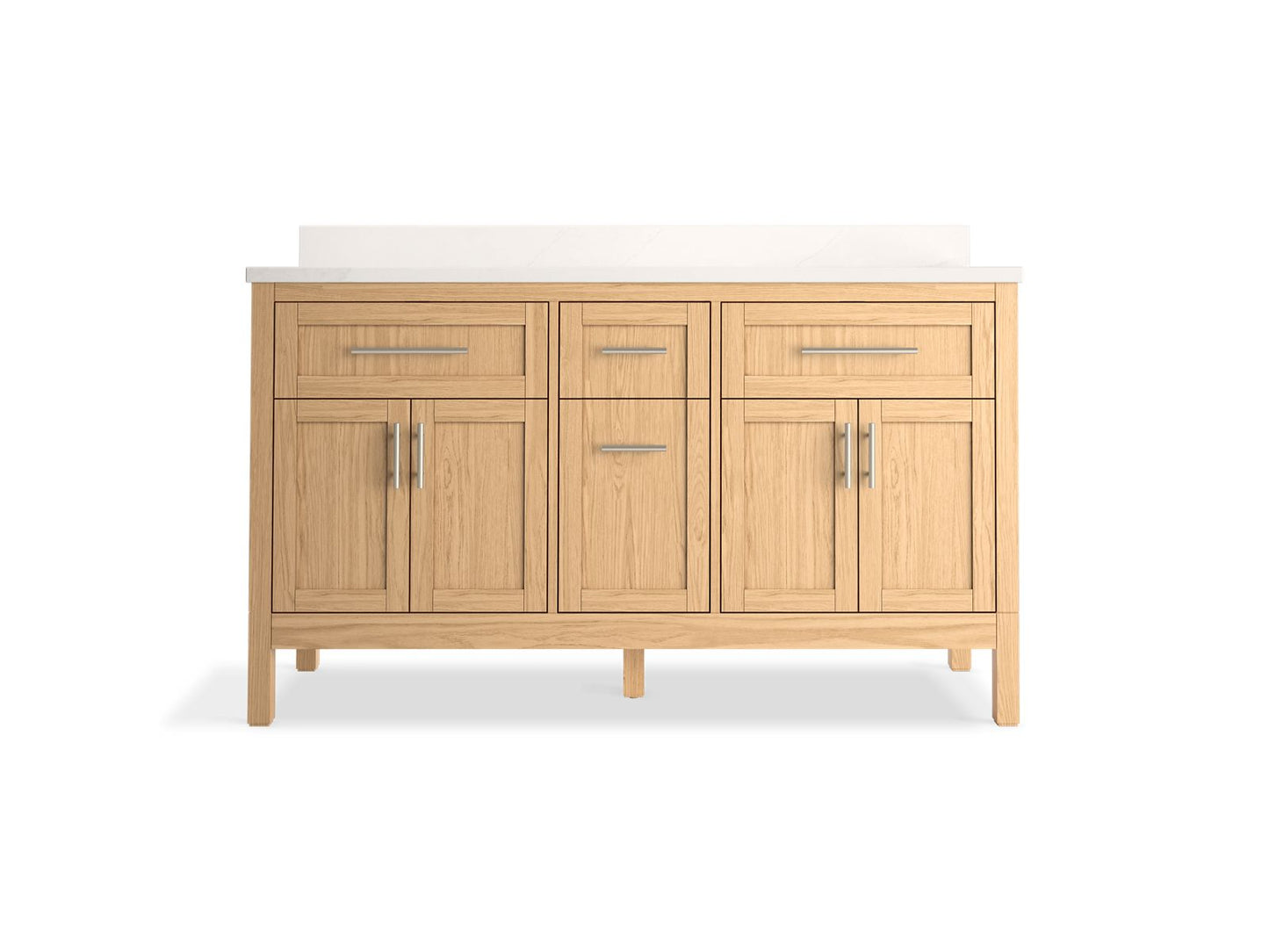 Kohler K-39607-ASB-WEK Hadron 60 In. Bathroom Vanity Cabinet With Sinks And Quartz Top In Light Oak