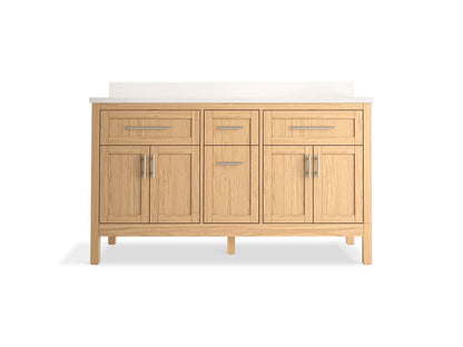 KOHLER Hadron 60" bathroom vanity cabinet with sinks and quartz top - Light Oak, K-39607-ASB-WEK