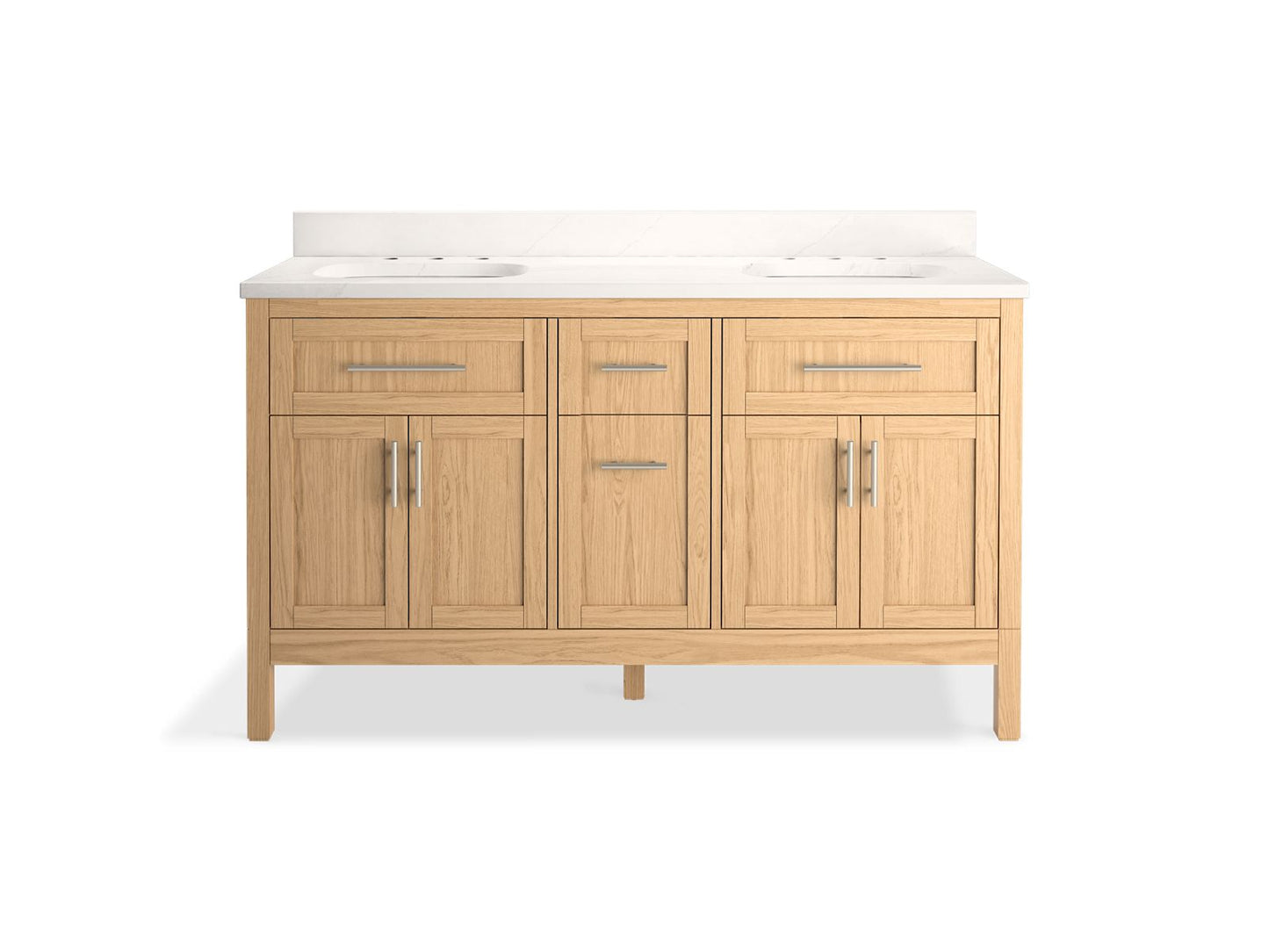 Kohler K-39607-ASB-WEK Hadron 60 In. Bathroom Vanity Cabinet With Sinks And Quartz Top In Light Oak