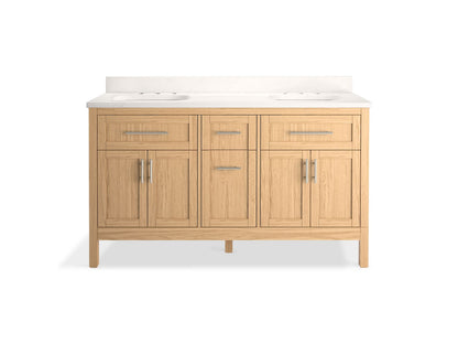 KOHLER Hadron 60" bathroom vanity cabinet with sinks and quartz top - Light Oak, K-39607-ASB-WEK