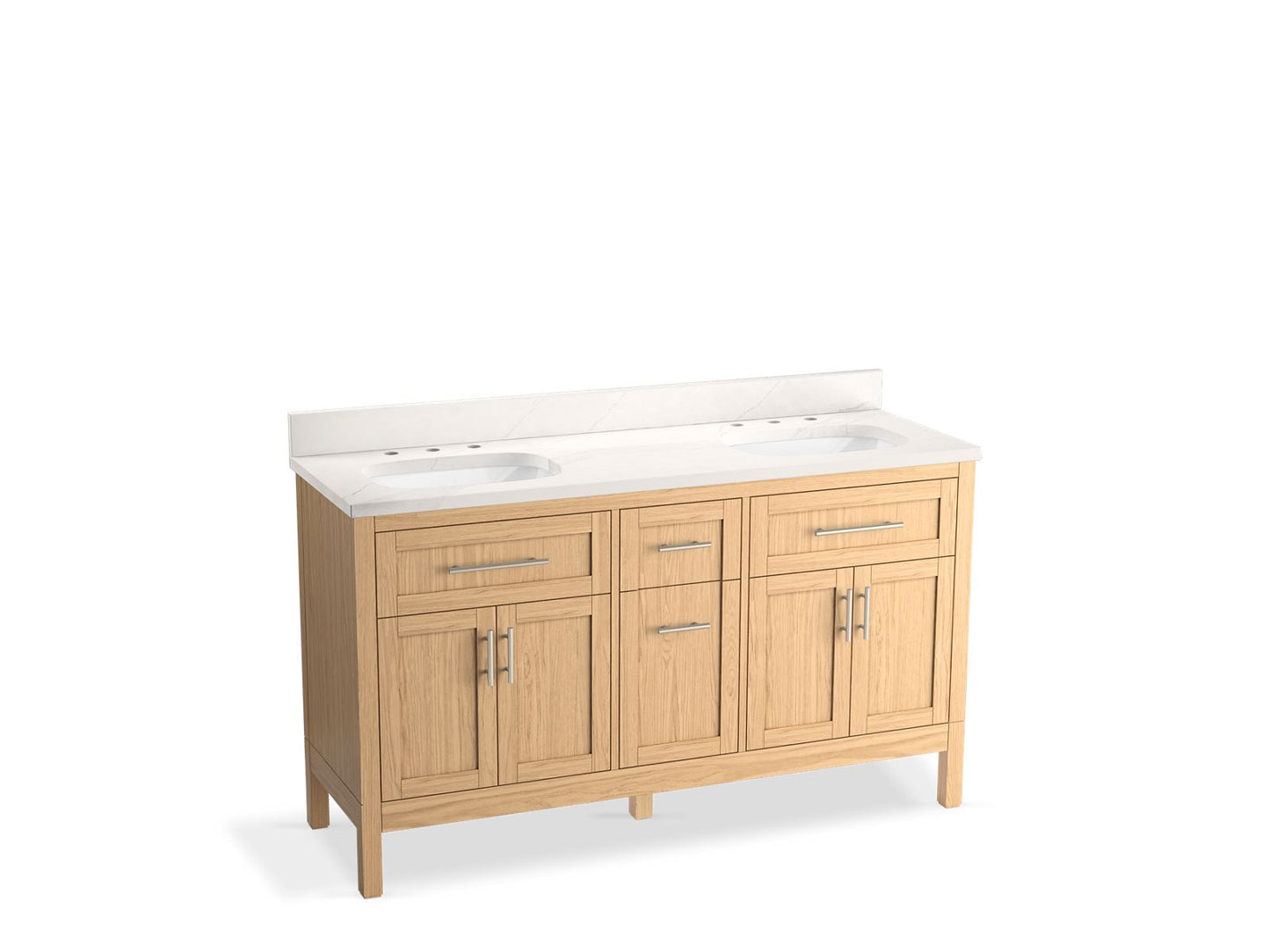 Kohler K-39607-ASB-WEK Hadron 60 In. Bathroom Vanity Cabinet With Sinks And Quartz Top In Light Oak