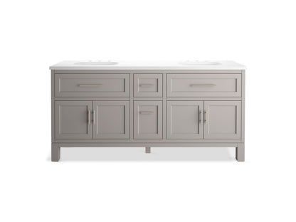 KOHLER K-31247-ASB-1WT Quo 72" Bathroom Vanity Cabinet With Sinks And Quartz Top In Mohair Grey