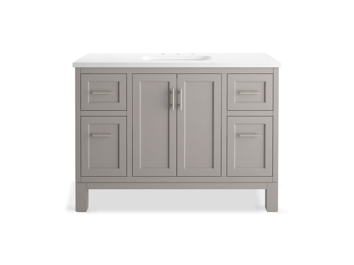 KOHLER K-28383-ASB-1WT Quo 48" Bathroom Vanity Cabinet With Sink And Quartz Top In Mohair Grey