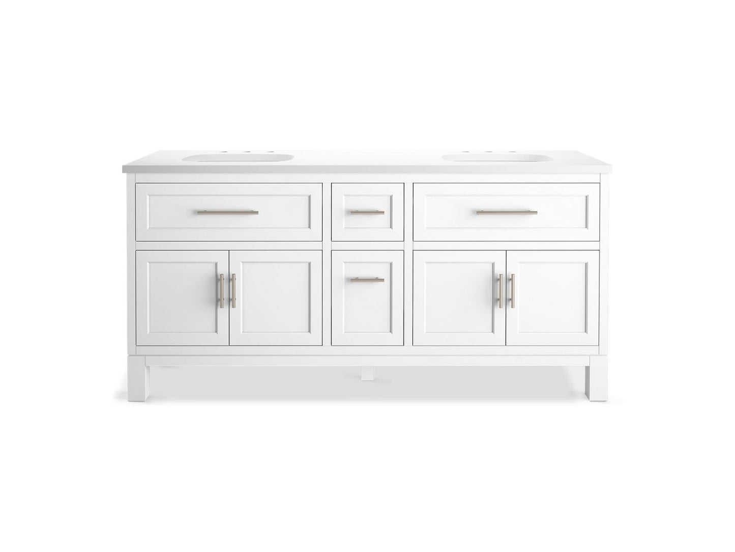 KOHLER K-31247-ASB-0 Quo 72" Bathroom Vanity Cabinet With Sinks And Quartz Top In White