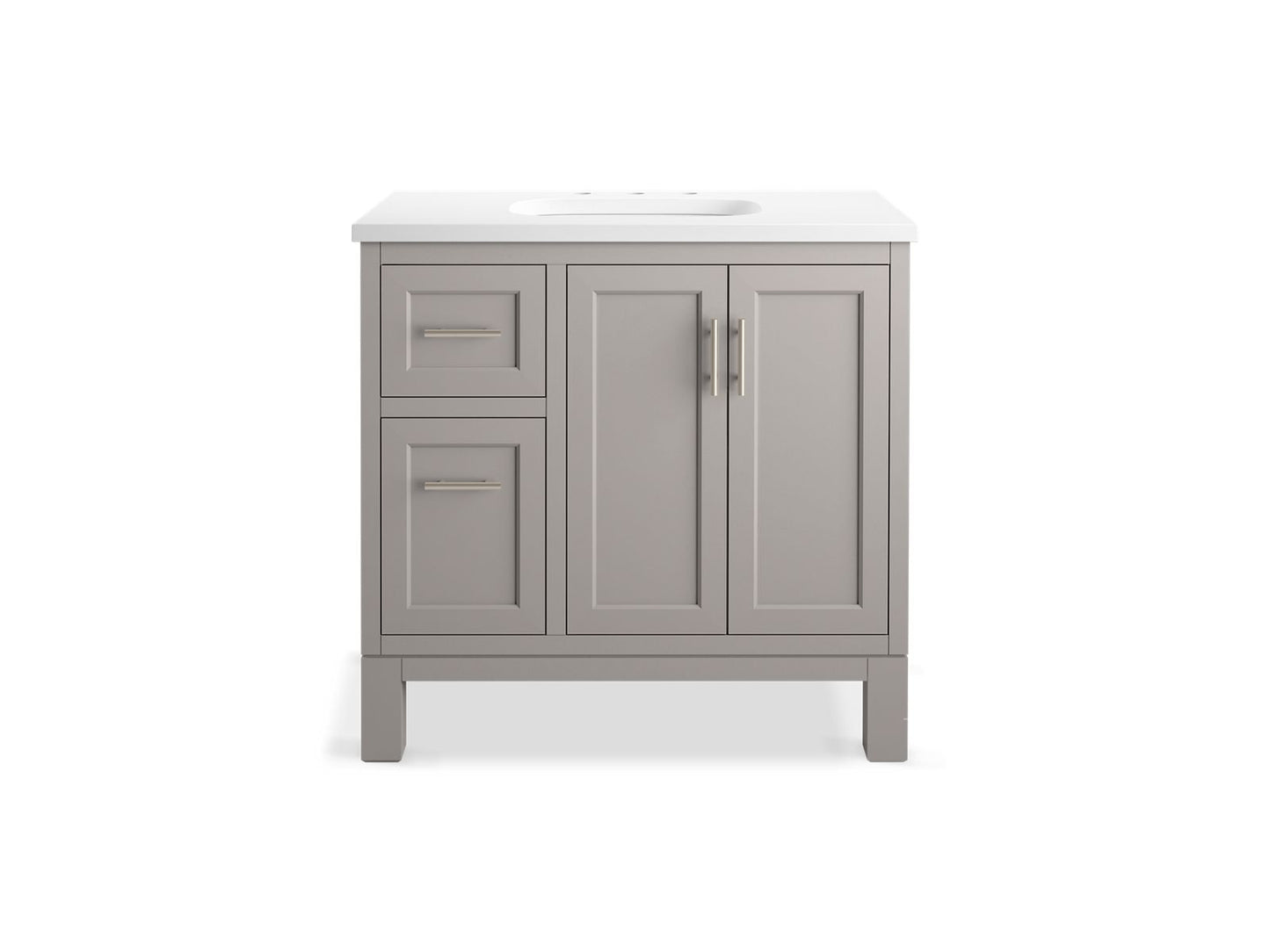 KOHLER K-31244-ASB-1WT Quo 36" Bathroom Vanity Cabinet With Sink And Quartz Top In Mohair Grey