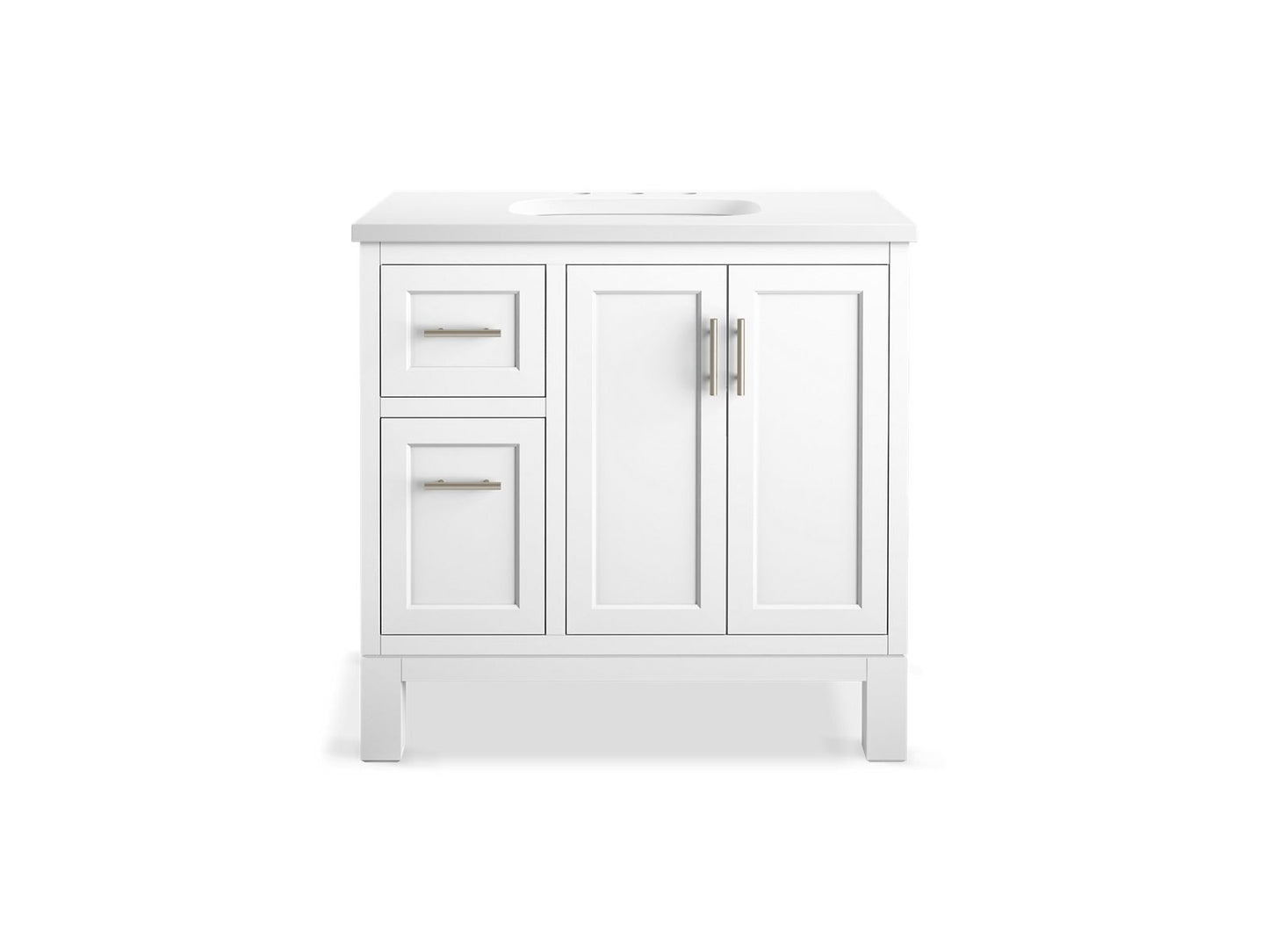 KOHLER K-31244-ASB-0 Quo 36" Bathroom Vanity Cabinet With Sink And Quartz Top In White