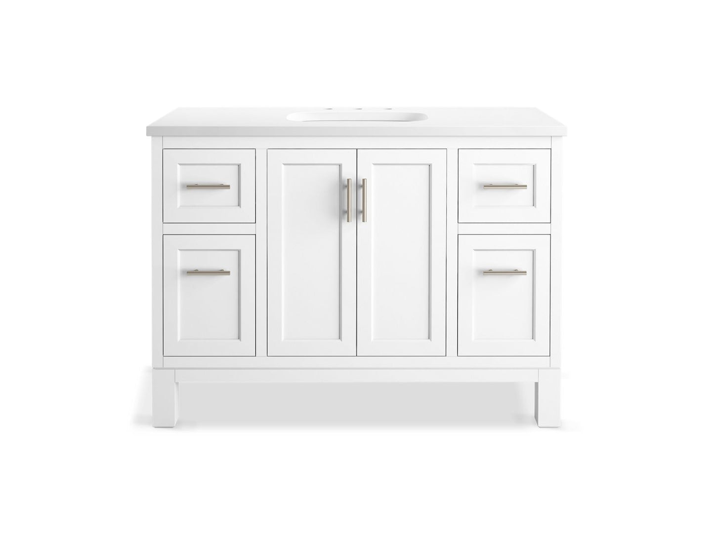 KOHLER K-28383-ASB-0 Quo 48" Bathroom Vanity Cabinet With Sink And Quartz Top In White