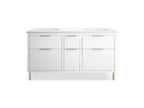 KOHLER K-32173-ASB-0 Spacity 60" Wall-Hung Bathroom Vanity Cabinet With Sinks And Quartz Top In White