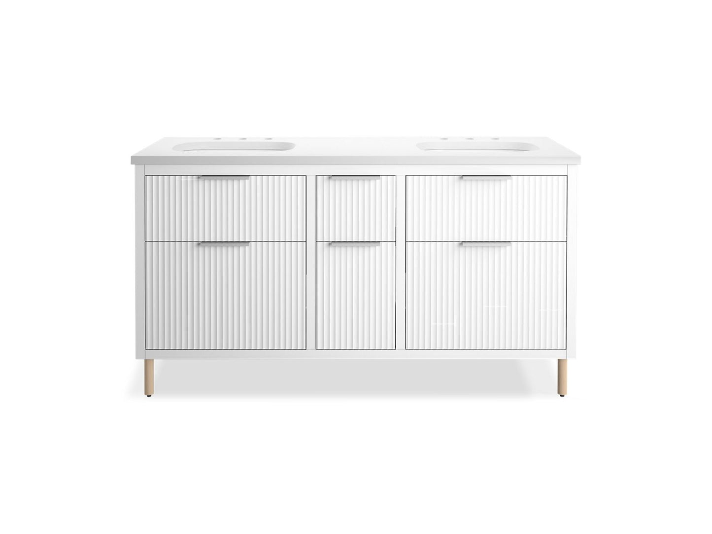 KOHLER K-32173-ASB-0 Spacity 60" Wall-Hung Bathroom Vanity Cabinet With Sinks And Quartz Top In White