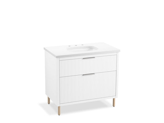 KOHLER K-32171-ASB-0 Spacity 36" Wall-Hung Bathroom Vanity Cabinet With Sink And Quartz Top In White