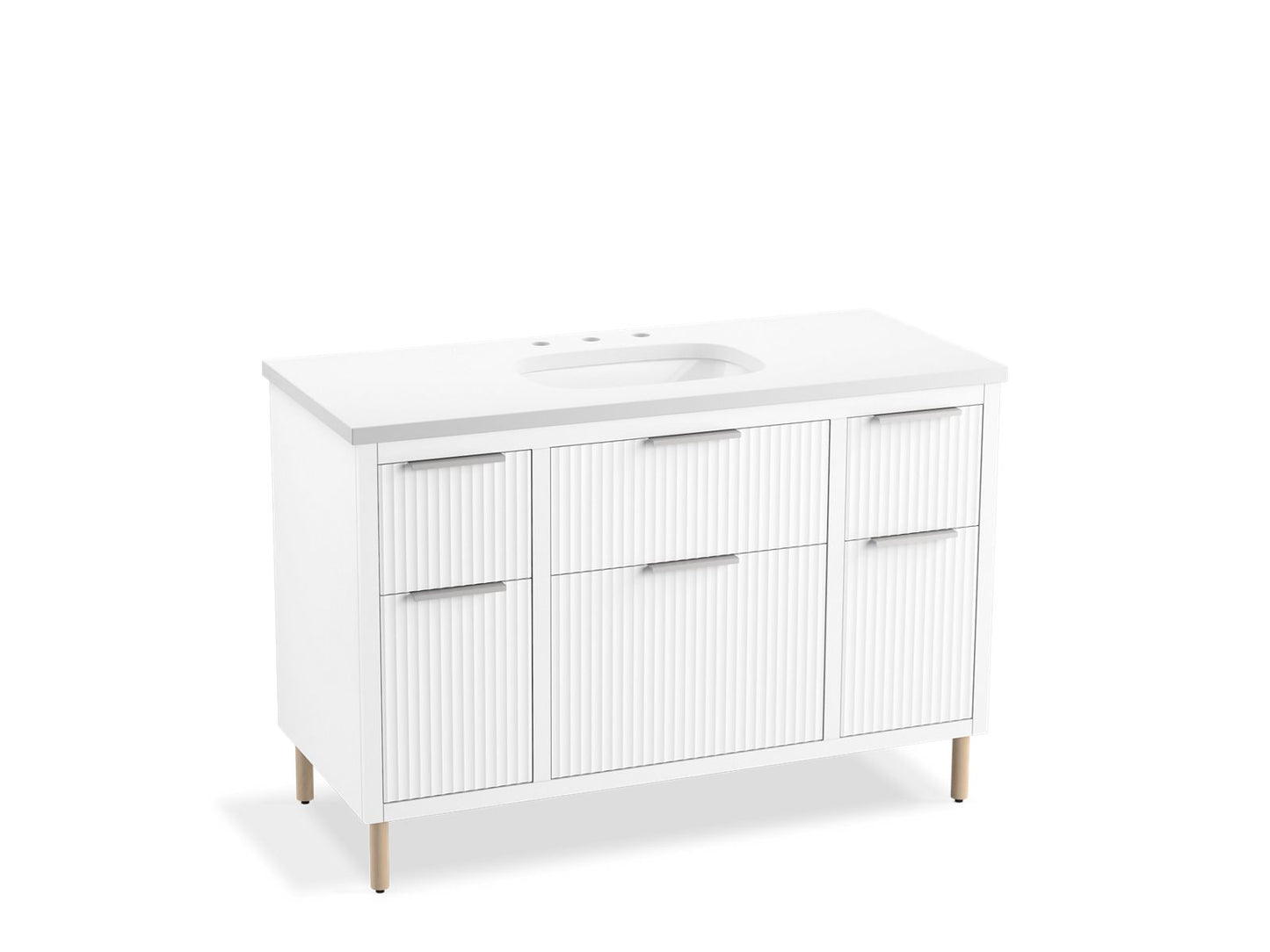 KOHLER K-32172-ASB-0 Spacity 48" Wall-Hung Bathroom Vanity Cabinet With Sink And Quartz Top In White