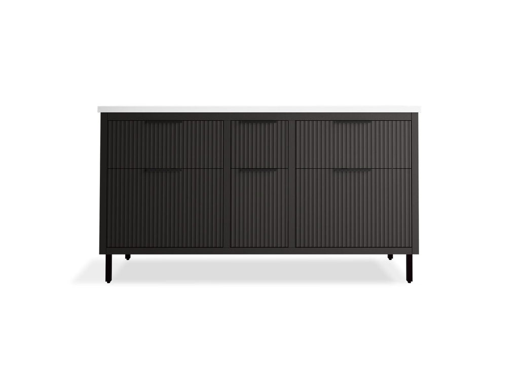 KOHLER K-32173-ASB-DKS Spacity 60" Wall-Hung Bathroom Vanity Cabinet With Sinks And Quartz Top In Dark Steel