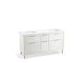 KOHLER K-32173-ASB-0 Spacity 60" Wall-Hung Bathroom Vanity Cabinet With Sinks And Quartz Top In White