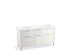 KOHLER K-32173-ASB-0 Spacity 60" Wall-Hung Bathroom Vanity Cabinet With Sinks And Quartz Top In White