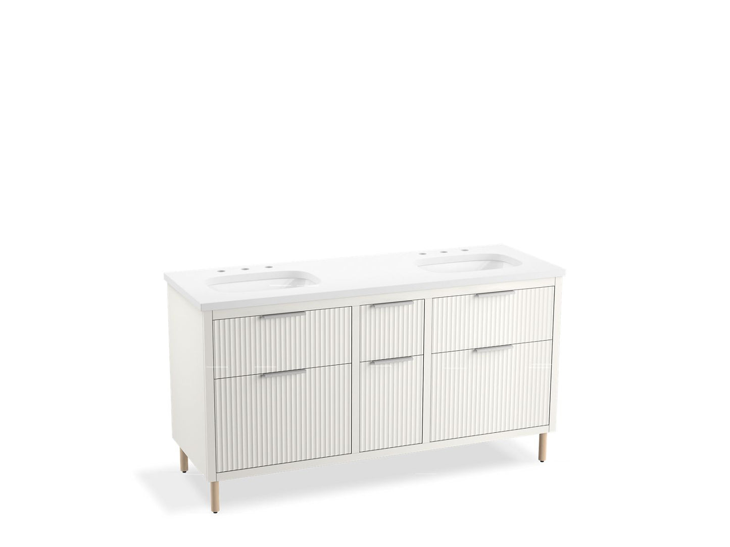 KOHLER K-32173-ASB-0 Spacity 60" Wall-Hung Bathroom Vanity Cabinet With Sinks And Quartz Top In White