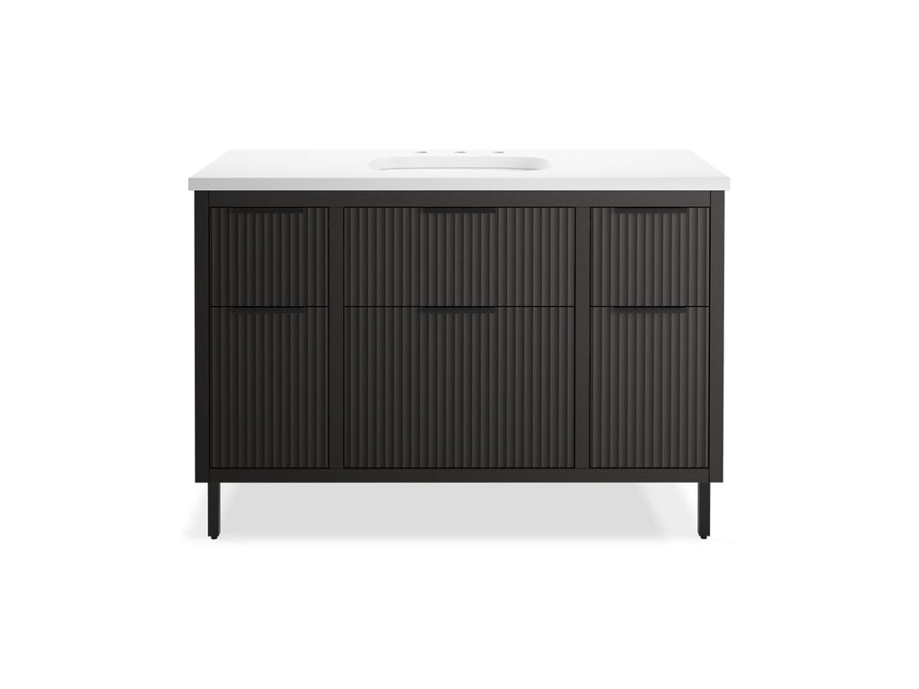 KOHLER K-32172-ASB-DKS Spacity 48" Wall-Hung Bathroom Vanity Cabinet With Sink And Quartz Top In Dark Steel