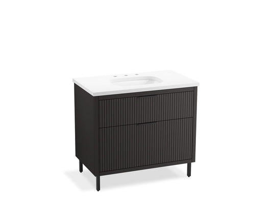 KOHLER K-32171-ASB-DKS Spacity 36" Wall-Hung Bathroom Vanity Cabinet With Sink And Quartz Top In Dark Steel