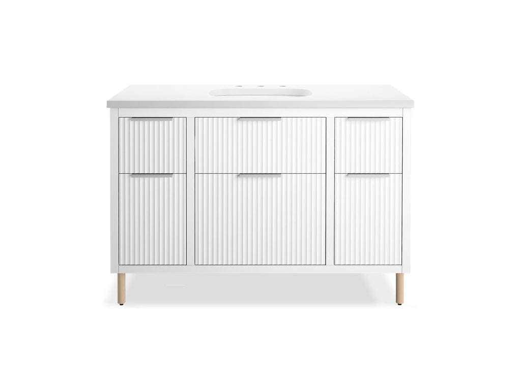 KOHLER K-32172-ASB-0 Spacity 48" Wall-Hung Bathroom Vanity Cabinet With Sink And Quartz Top In White