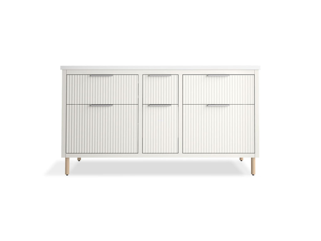 KOHLER K-32173-ASB-0 Spacity 60" Wall-Hung Bathroom Vanity Cabinet With Sinks And Quartz Top In White